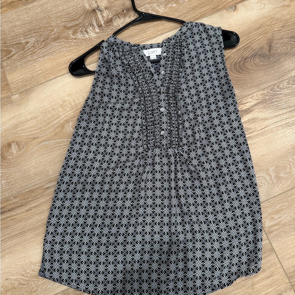 LOFT Black and White Patterned Blouse